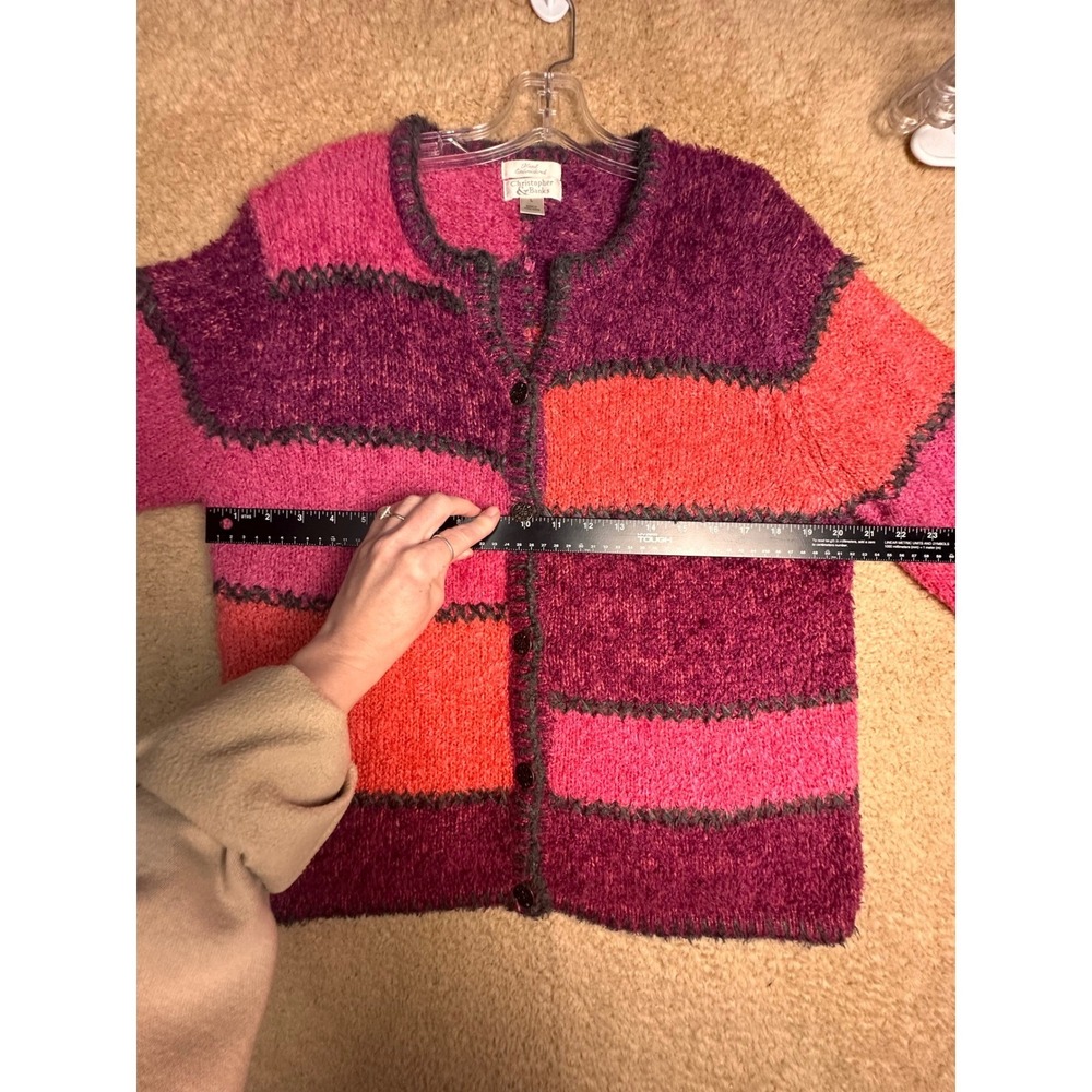 Christopher & Banks Vtg Mohair Blend Colorblock Cardigan Sz L Pink Purple Y2K EC - Picture 9 of 12